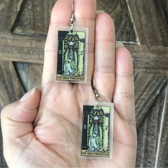 “The High Priestess” Tarot Card Handmade Drop Earrings - Picture 1 of 4